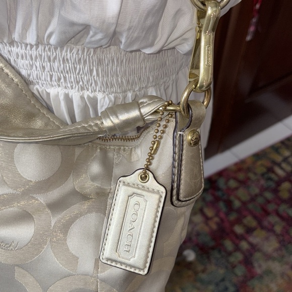 Coach  Kristen Satchel shoulder bag Crossbody  gold metallic canvas pristine - Picture 5 of 16